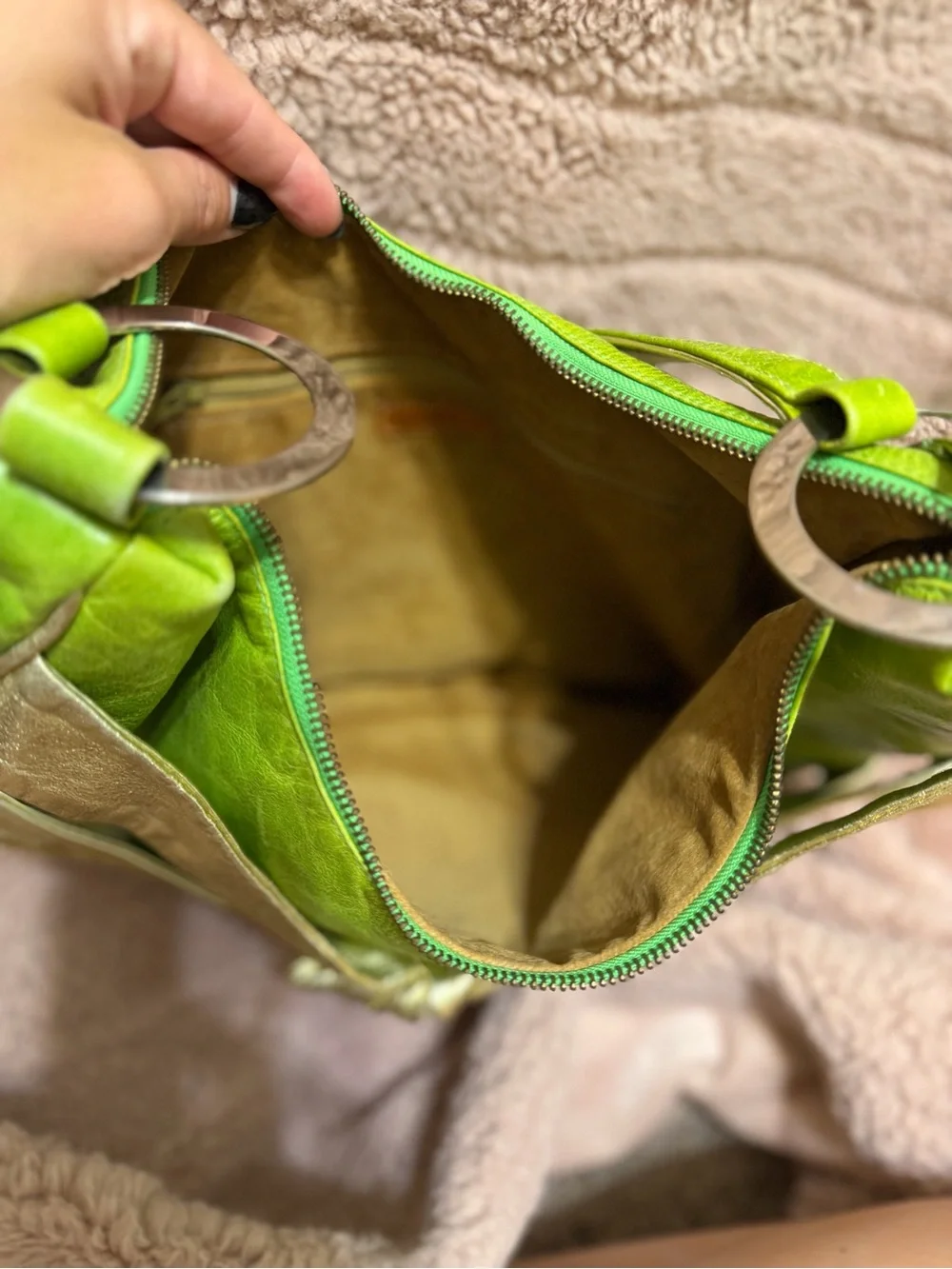 Rare Y2K Janna Kruse Lime Green Gold Leather Shoulder Bag